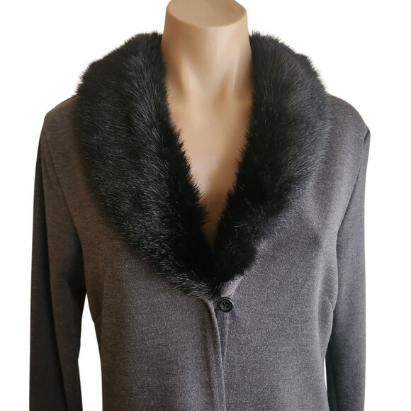 Vintage Long Cardigan Sweater Duster Coat Faux Fur Collar Long Sleeve Size Med - Picture 15 of 15